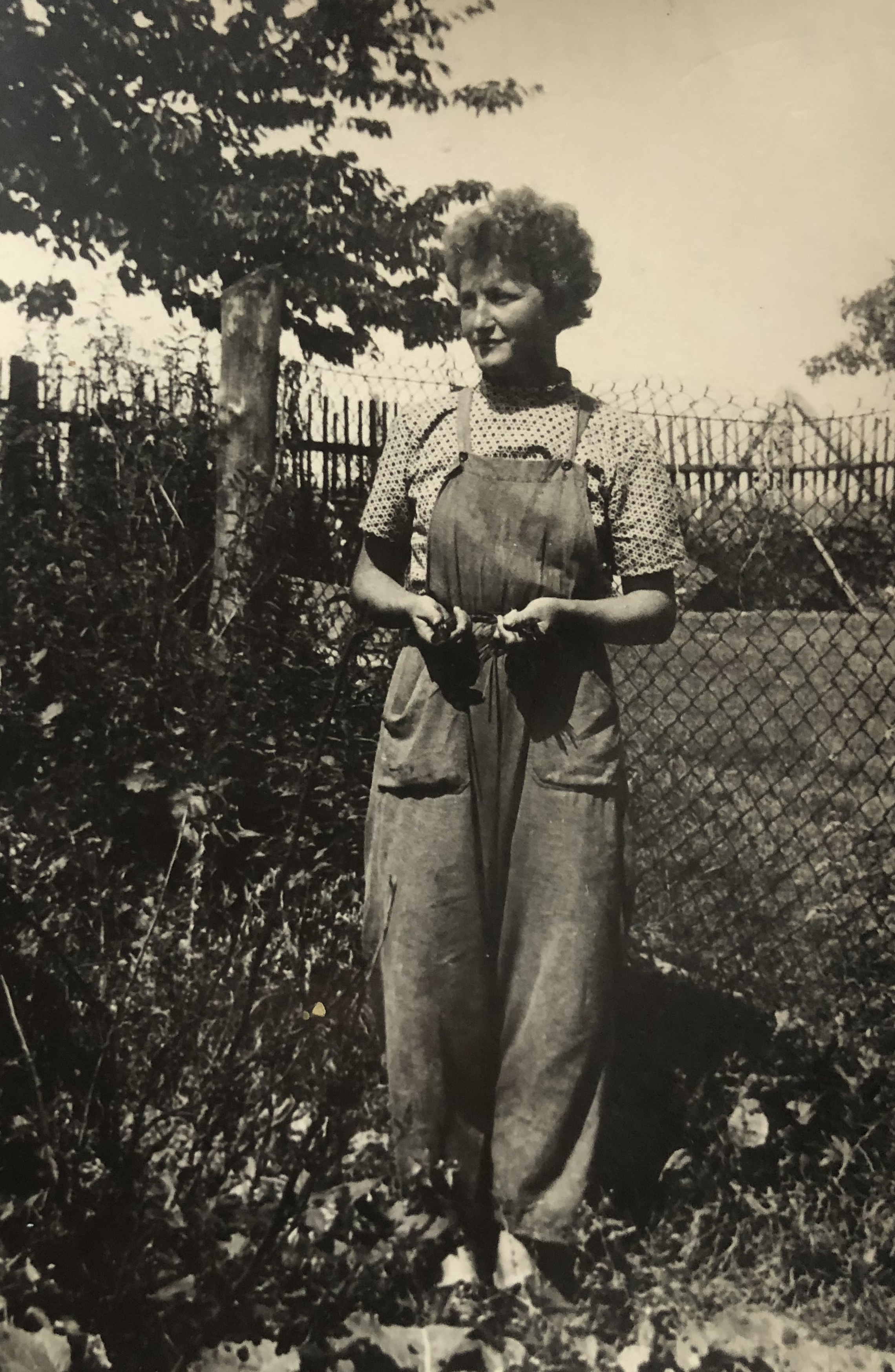 Eva Břízová in her work outfit, Hlasivo, year 1957 