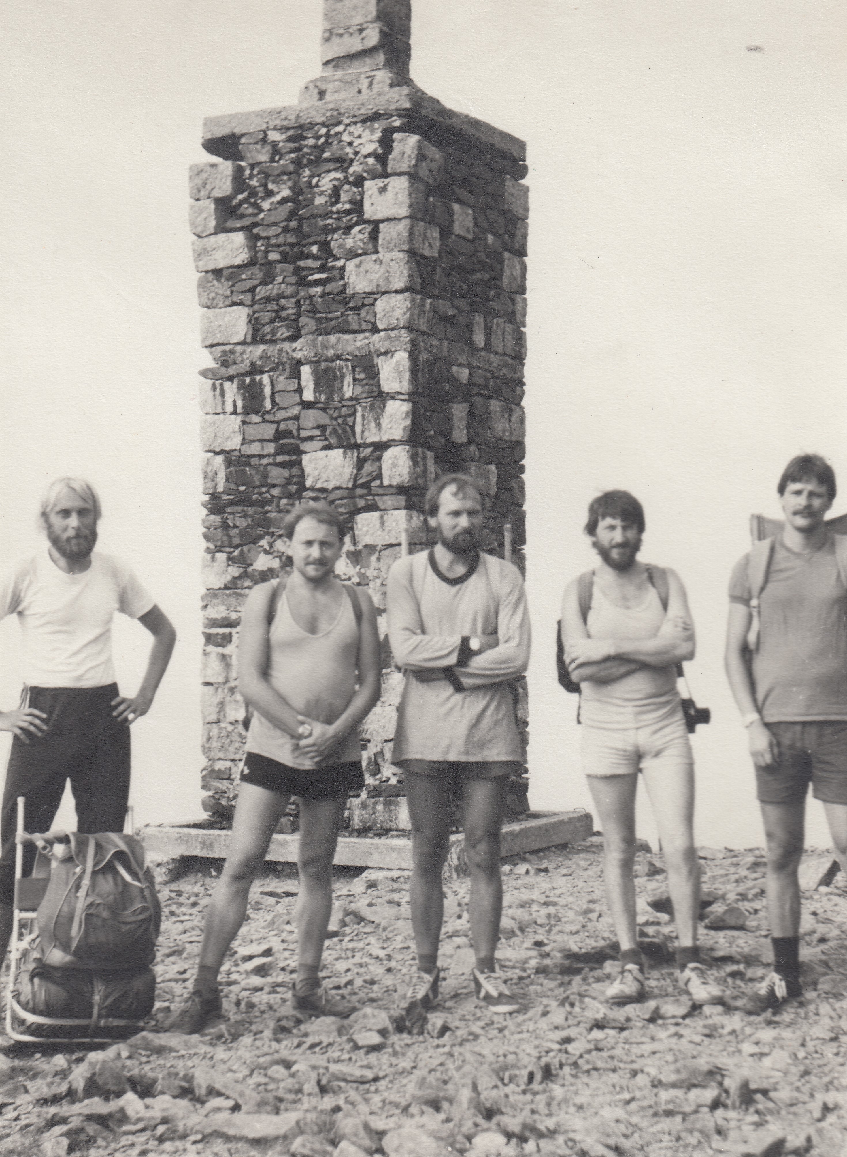 Jiří Drahoňovský (2nd from right) with friends in the Luzicke Mountains, 1980s.