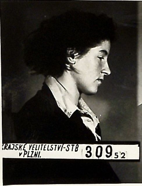 Marta Hrabinská, photo from investigation file, Plzen, 1952, Security Services Archive