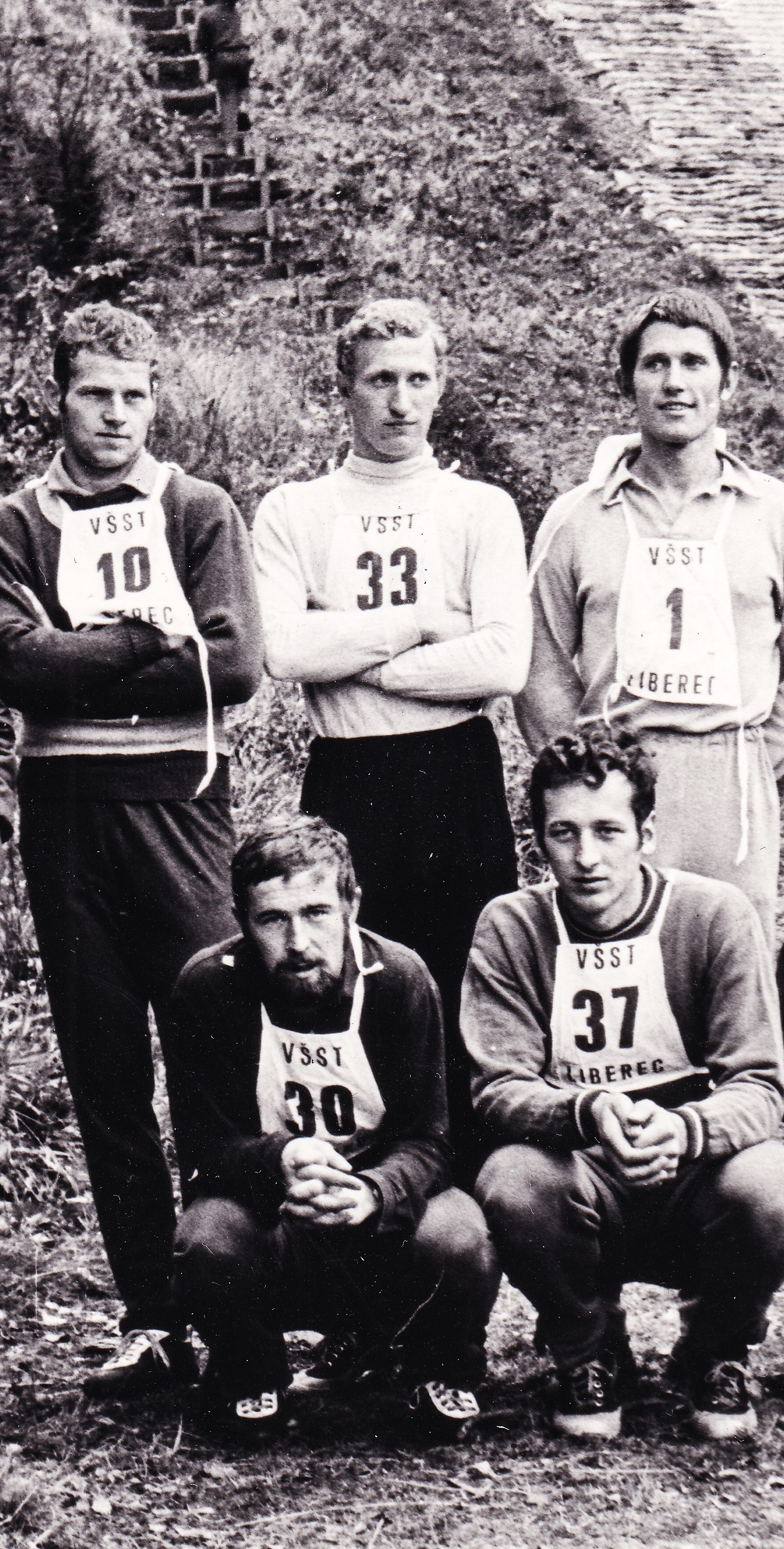 Libor Foltman (standing in the centre of the middle row) at a summer racing event on plastic in Liberec. 1970 World Champion from the High Tatras Ladislav Rygl is bottom right, 1969