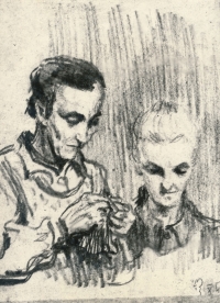 Kresba z Ravensbrücku, maminka a teta Věnceslava, 1942