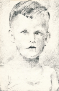 Kresba Vladimíra podle fotografie z Ravensbrücku