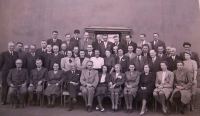 Teachers from a grammar school in Prague's 8th district, 1945 - 1947, Mr Šimon, a director, in the middle