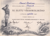 A diploma from a sokol meeting, 1948
