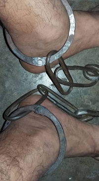 The chains with which Linn Thant was handcuffed in prison for seven years