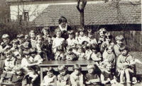 A kindergarten in Česká Třebová, 1932, (the witness is in the middle with a ball) 