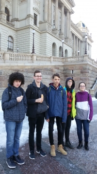 The team in front of the National Museum in Prague, from left Jan Pech, Jan Vojtek, Dominik Vršek, Dominika Hámorská, Sabina Karlíková