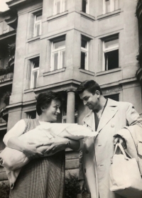 Helena Němcová with her husband and newborn son
