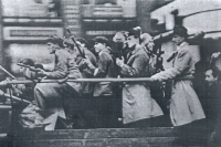 During the Prague uprising, Bohumil Štěpka on the right, wearing a coat