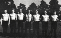 Sports day of the Sokol sports club in  Petřkovice, about 1952. Josef Ohnheiser, second from left.
