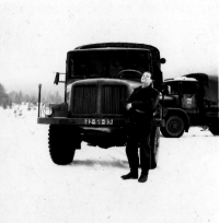 Jan Hlach in front of the military Tatra that he drove during the military service in Technical auxiliary battalions.