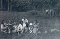 The witness on the left with her husband and friends at Bezedník (originally the hungry wolves tramp settlement)