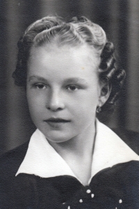 Alena Ševčíková, graduating from secondary school, 1953