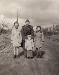 The witness and Božena Nájemníková, Stanislava Nájemníková and Jana Nájemníková (cousins from father's side), 1955, Libáň