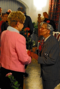 Milena Macháčková congratulating senior citizens on the day of their important anniversary in Nové Město, 2018