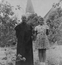 With her uncle Father František Zdráhal in Životice