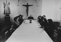 Marian Jahoda on the right with young Olomouc Christians, audience with cardinal Frantisek Tomasek