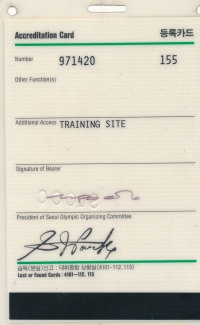 Accreditation card from the 1988 Olympic Games in Seoul, South Korea