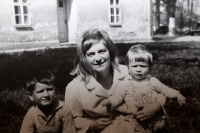 Bedřich Zahradník's wife with their kids, the 1960s