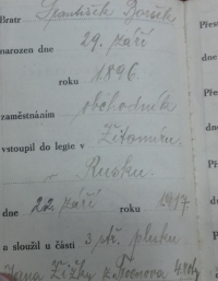 Legionnaire's ID card of František Boršek (the witness' father)