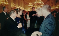 Evžen Adámek with Václav Havel during the ceremony of handing of the Medal of Merit to Father Josef Adámek in 1999