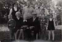 From the left: the witness, her brother and wife, two middle children of the witness, her mom and dad, 1978 
