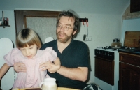 With daughter Tereza in a new flat in Rokycany (1994)