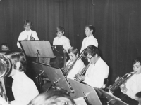 Josef Šeda, second from the right, playing a trumpet at a music school in Humpolec 
