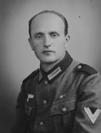 Father Štefan Bodinek in a German uniform during the Second World War
