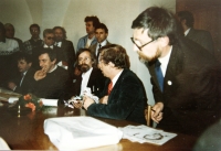 Petr Kozánek in the photo on the right during the presidential visit of Václav Havel in Kyjov in 1990