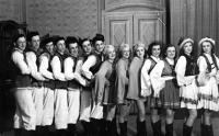 Zdislav Zima (second from the left) and Jan Vašek (first from the left) during a performance of Sokol in Kopřivnice/ 1946