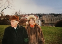 With his wife 