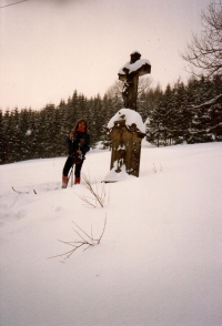 At the cross, skiing in Horní Maršov / 1985