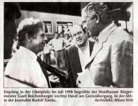 The front page of Ozveny from August 1990 with Václav Havel during his trip to Germany (R. Tomšů in the middle)	