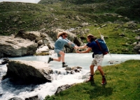 Eva Vorlíček jumping in Switzerland in 1991