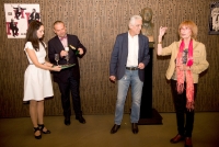 Monika with her husband and Mayor Martin Baxa at the unveiling ceremony of a bust of an actor Miroslav Horníček in The Nové Theatre / 2018