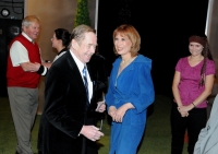 Monika Švábová with Václav Havel at the premiere of his play Leaving at the J. K. Tyl Theatre / 2008