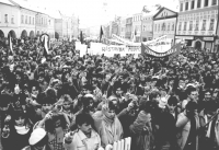 Stávkové manifestace se zúčastnili také studenti všech litomyšlských středních škol, listopad 1989