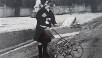 Věra Řeháková, her daughter Marta is in the stroller, it was 1970, when Věra already knew that she lost her job at VŠB.