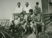 The whole family - from the top left a brother František and a father František Pecka, a grandmother Kateřina Kirschnerová, from the bottom left a father-in-law Josef Krejčí and a daughter Nellynka, Marie and a niece Blanka, a sister-in-law Marie and a nephew Vladimír, a husband Vlasta Krejčí; Nymburk, Krátká Street, September 3, 1967