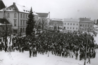 A demonstration at Horní náměstí in the town of Humpolec on the day of the general strike November 27, 1989