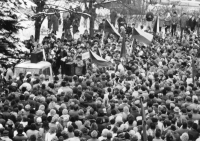A demonstration at Horní náměstí in the town of Humpolec on the day of the general strike November 27, 1989