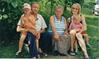 Amir's mother, stepfather, wife and daughters during one of his visits to Bosnia and Herzegovina