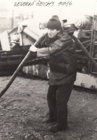 Ladislav na několikaměsíční brigádě při rekonstrukci uhelných elektráren v Severních Čechách, 1984
