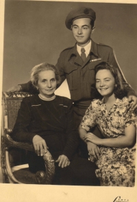 With her mother's aunt Anna Kohnová and her son Milan Kohn; photographed in Prague, after Milan's return from the war