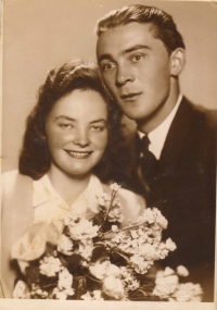 Wedding photography with Miloslav Dvořák, church in Bohdanč, June 1, 1947