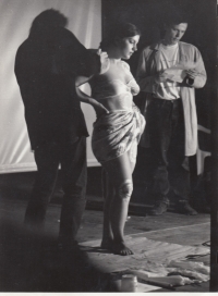 Daniel Balabán with his brother Jan during a performance on one of the first years of the Malamut festival of action and performance art. Ostrava, 1996 or 1997.