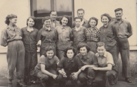 Kristina Balcarová (in the second row, fourth from the left) with her co-workers; around 1952