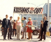 Mrs. and Mr. Kohli during a protest against the Soviet invasion and occupation of Czechoslovakia. Ottawa 1969