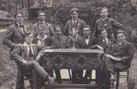 The first one standing from the left, Ladislav Císař's father during his studies at the economic school in Humpolec.

